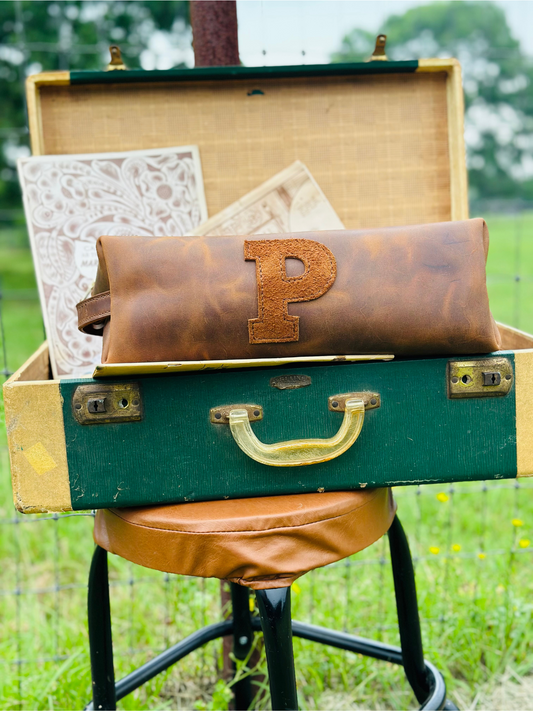 Hand-Stitched Leather Shave Bag