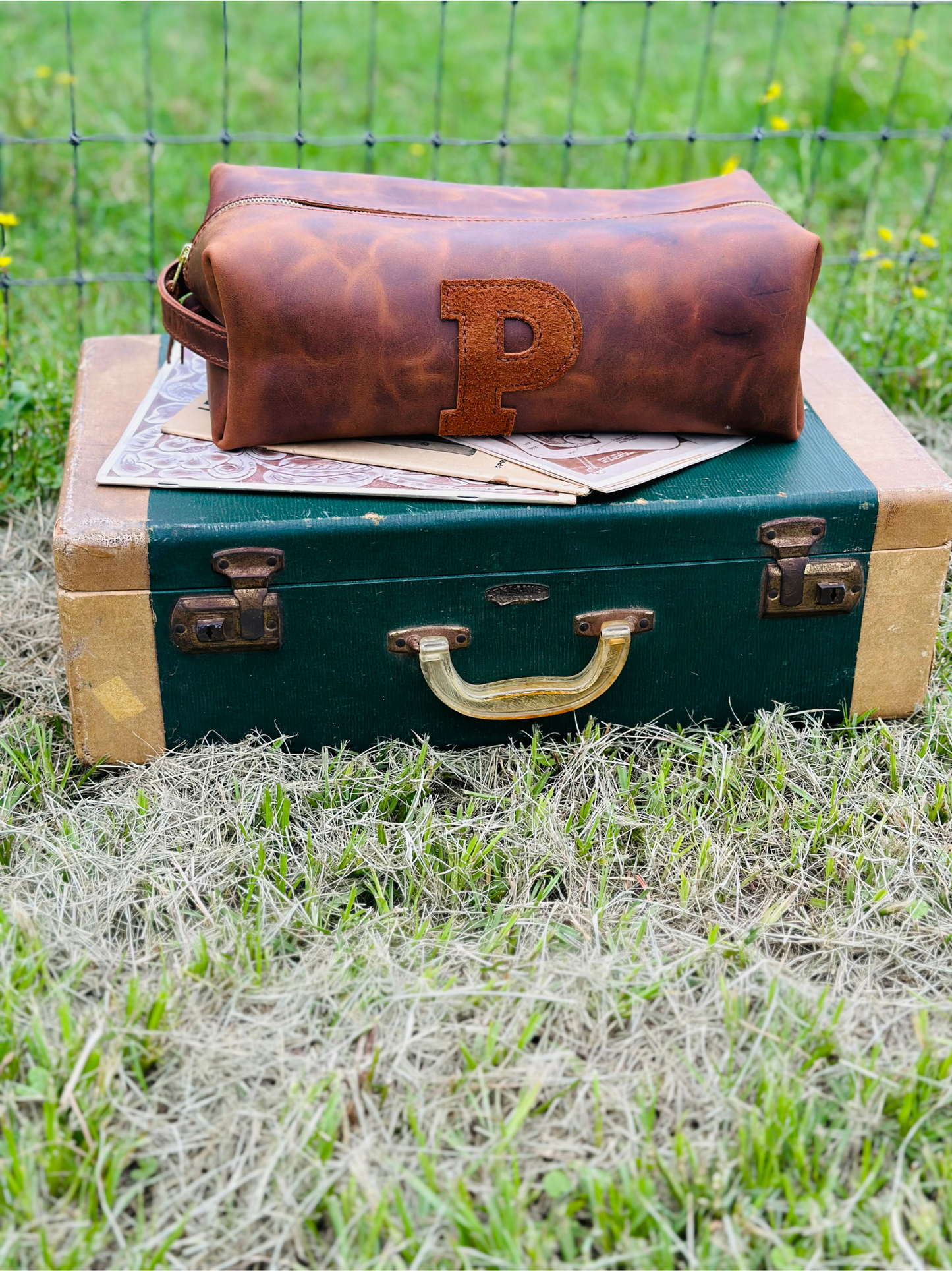 Hand-Stitched Leather Shave Bag