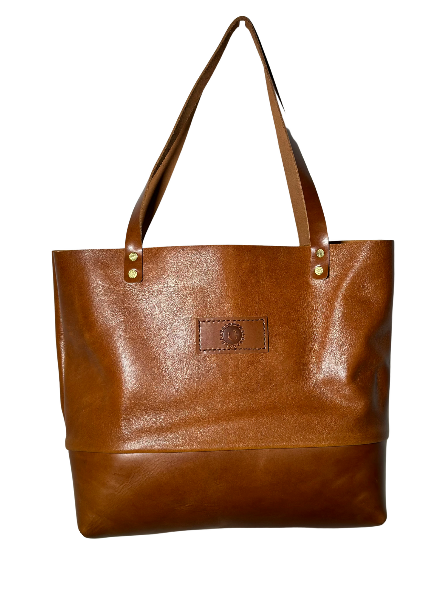 Hand-Stitched Leather Tote- Whiskey Brown