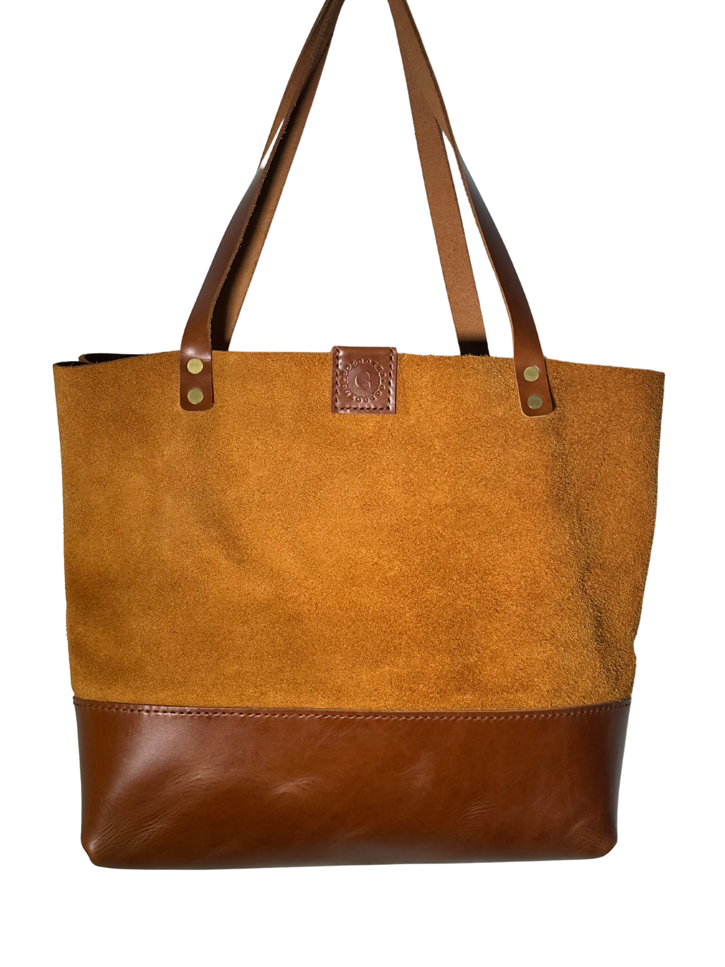 Hand-Stitched Leather Tote - Rough Out with Whiskey Brown