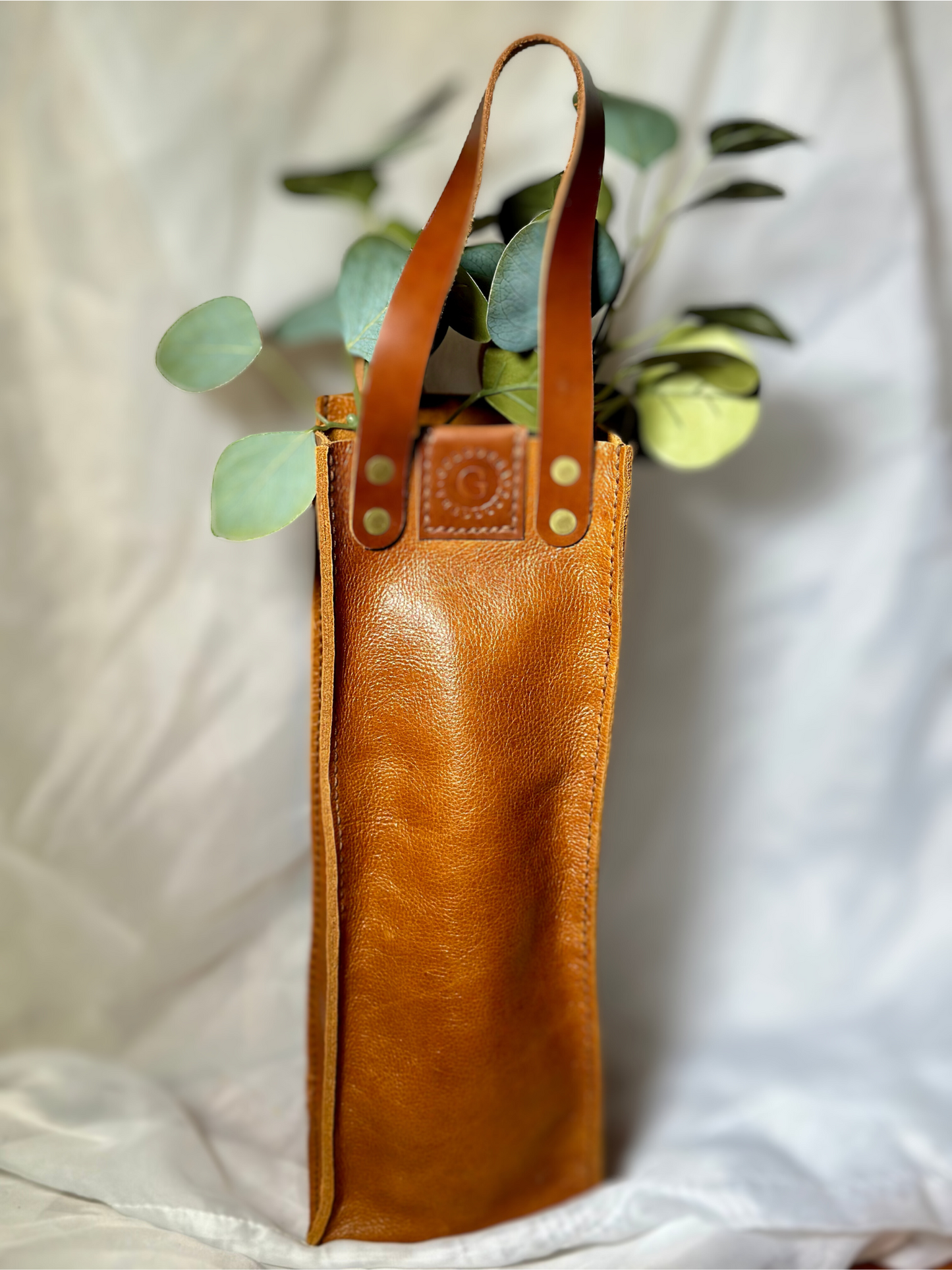 Hand-stitched Leather Wine Tote